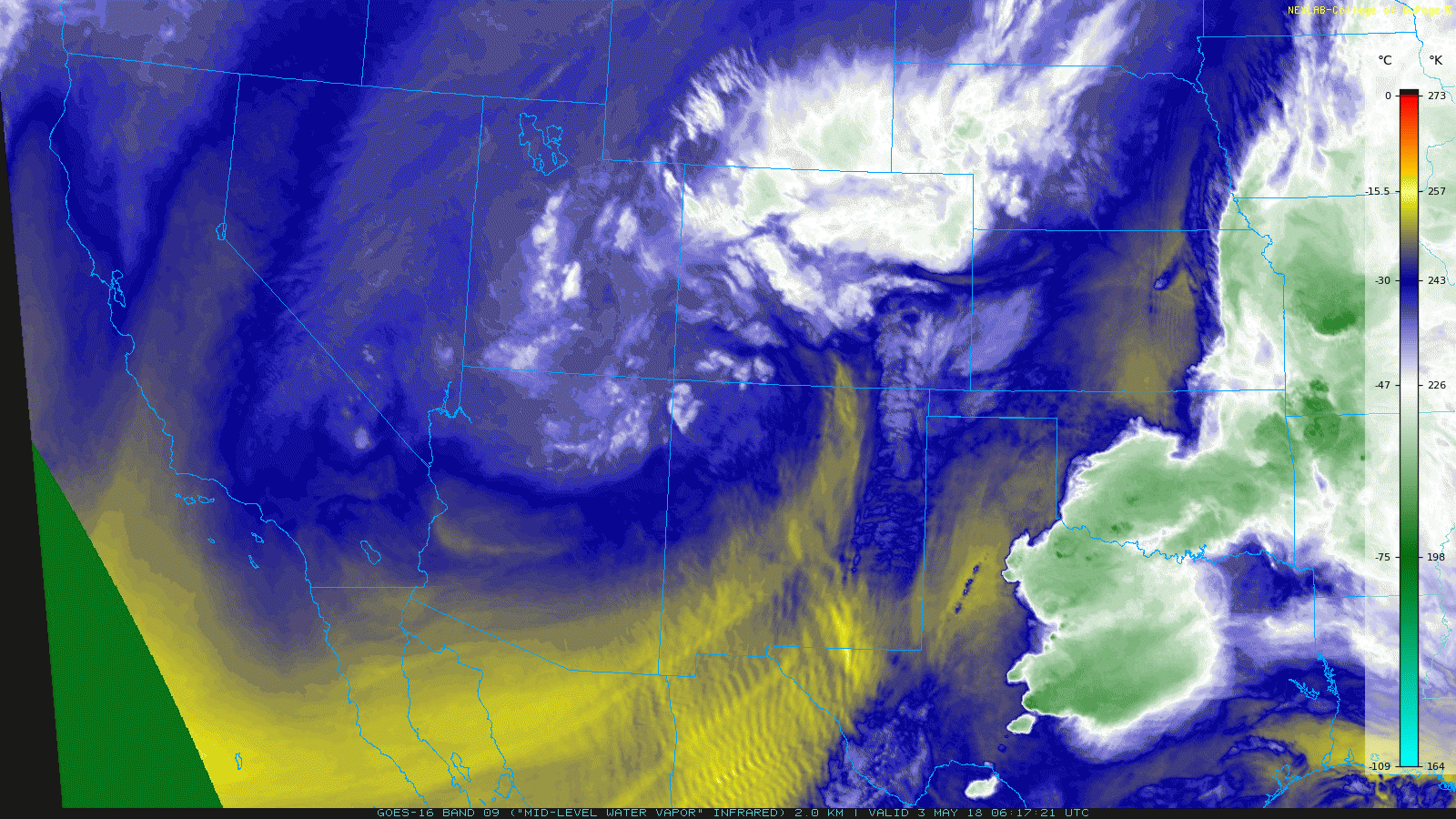 Water vapor imagery captured early on Thursday morning (3 May 2018). 