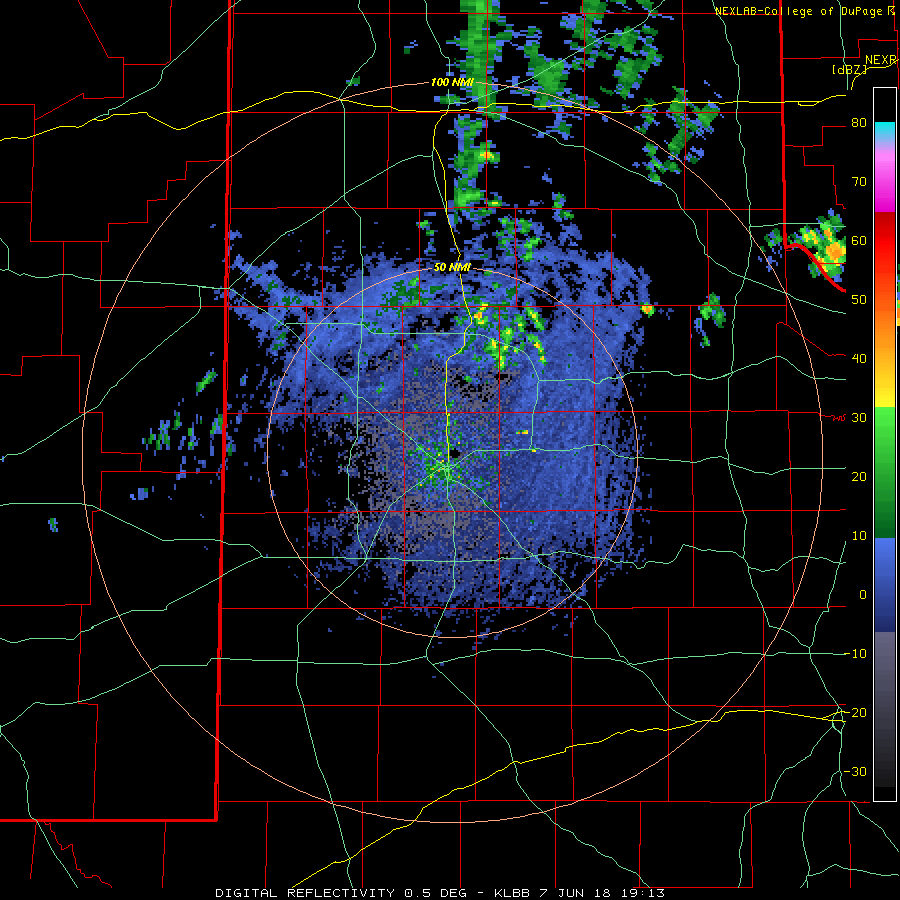 Lubbock WSR-88D animation valid from 2:13 pm to 2:57 pm on 7 June 2018.