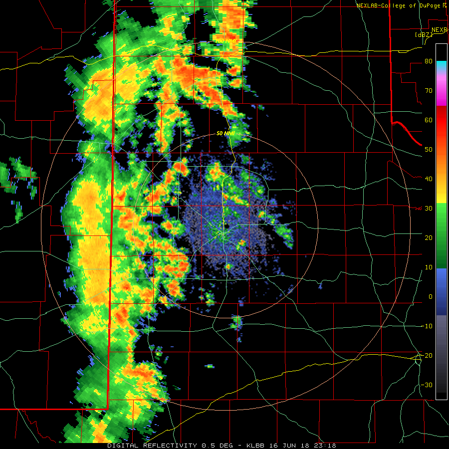 Lubbock WSR-88D animation valid from 6:18 pm to 7:56 pm on 17 June 2018.