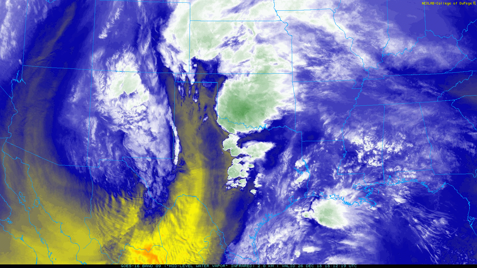 Water vapor satellite loop captured from 12:12 pm to 12:57 pm on 26 December 2018.
