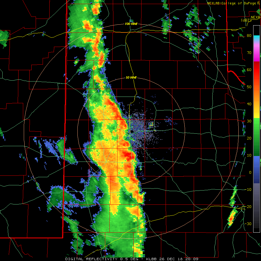 Lubbock radar animation valid from 2:09 pm to 2:44 pm on 26 December 2018.