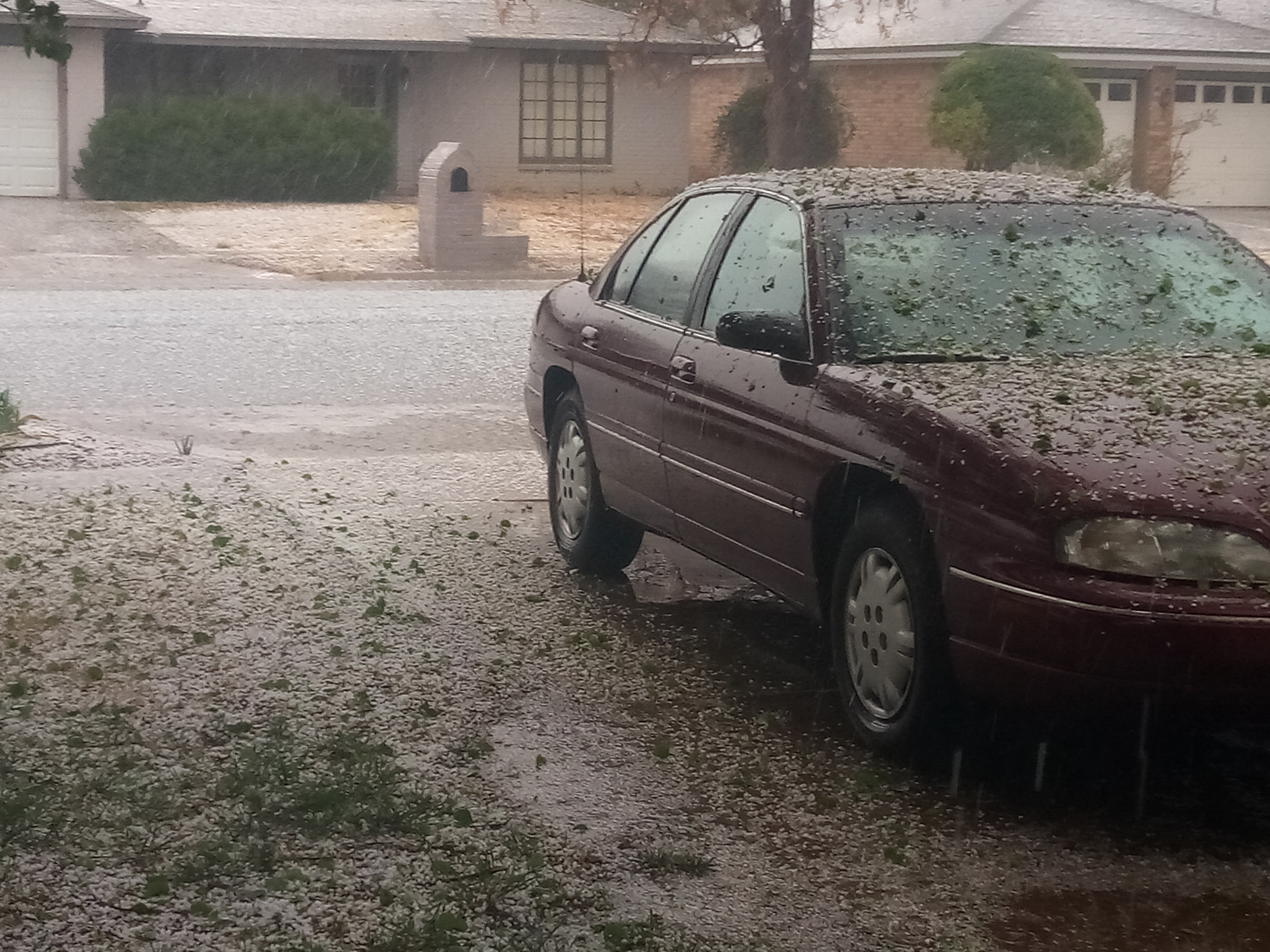 Picture of small but abundant hail that fell across southern Lubbock Tuesday evening (27 March 2018). The picture is courtesy of Gary Skwira.