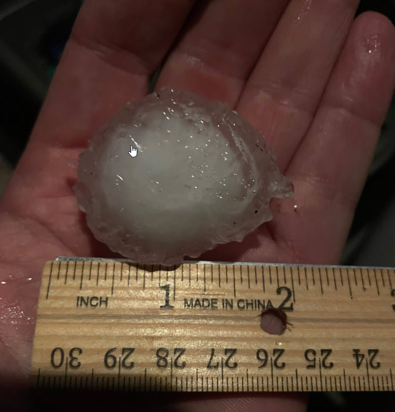 Large hail that fell about 35 miles east of Post on Tuesday evening (26 October 2021). The picture is courtesy of�Chad Casey.