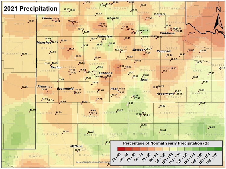 This map shows the 2021 precipitation as percent of the 30-year average.