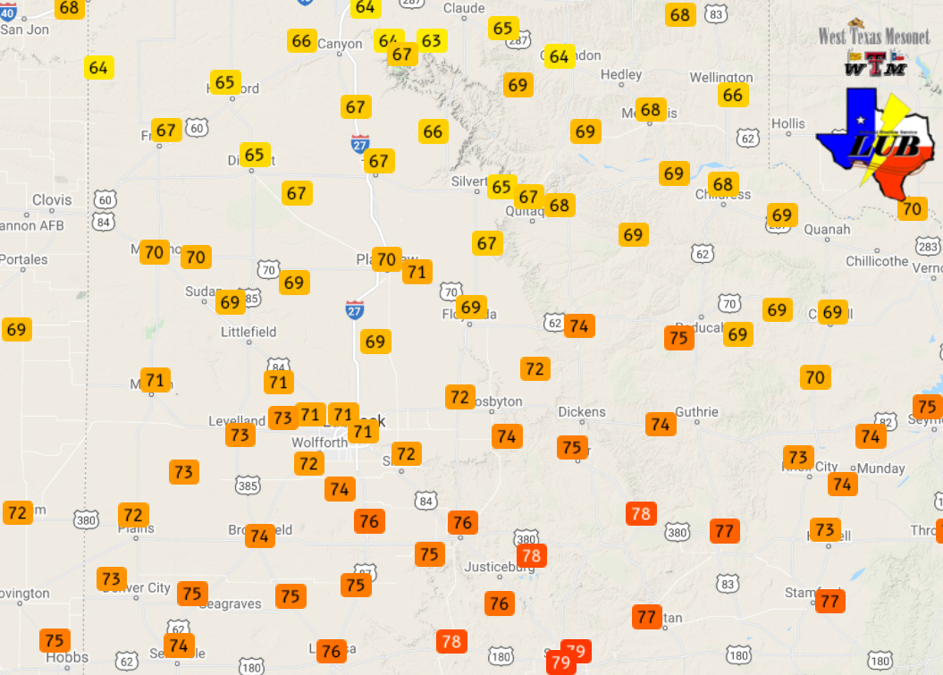 High temperatures recorded by the West Texas Mesonet (WTM) on Friday, 14 January 2022.