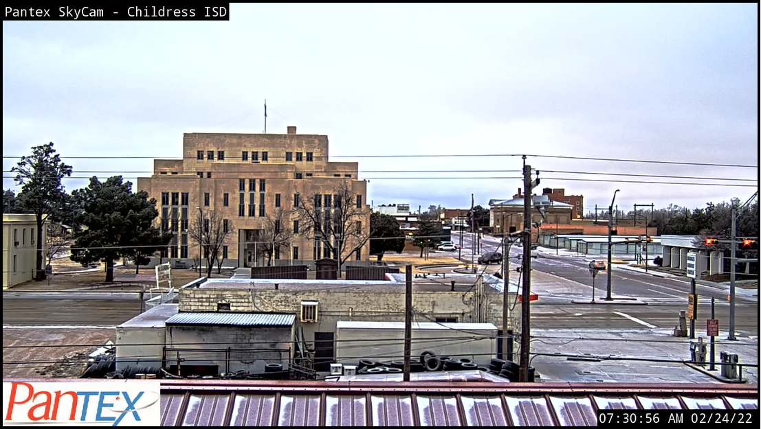 Light frozen precipitation on the ground in Childress the morning of February 24th. The image is courtesy of Pantex.