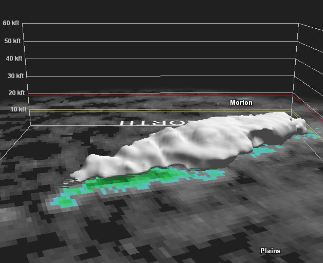 Lubbock radar cross-section taken of the smoke plume from a wildfire affecting parts of Lea, Yoakum and Cochran Counties Tuesday afternoon (29 March 2022).