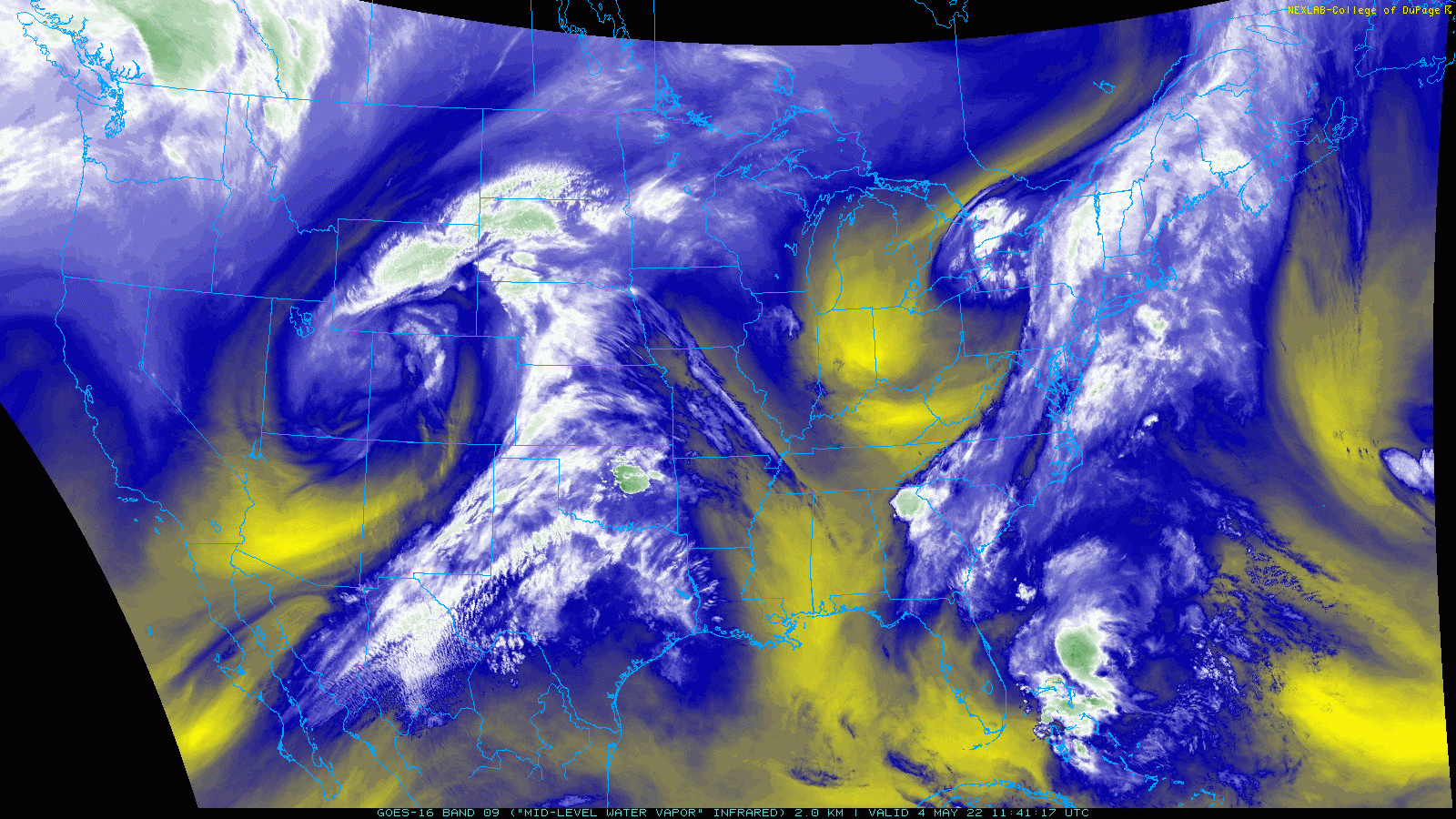 Water vapor satellite loop valid from 6:46 am to 7:16 am on Wednesday (4 May 2022).