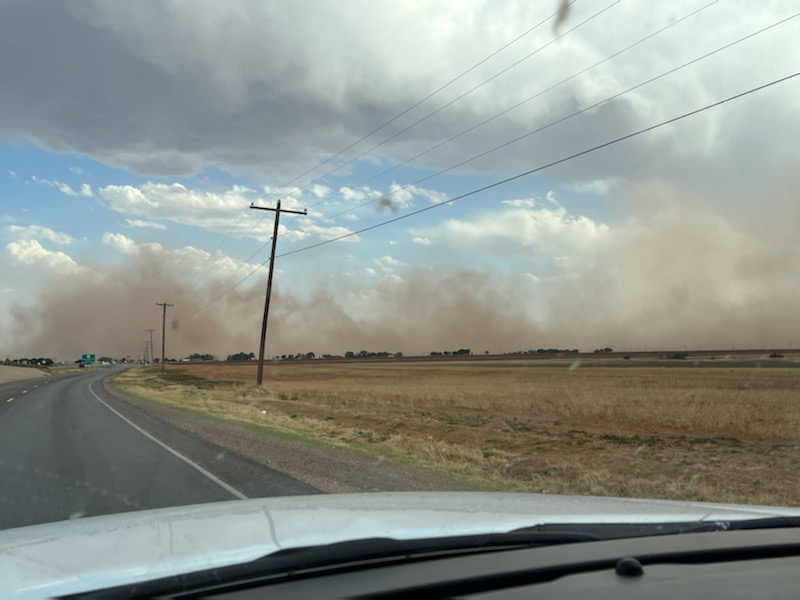 Dust being lofted by strong winds near Slaton Tuesday evening (17 May 2022). The picture is courtesy of Trevor Barnes.