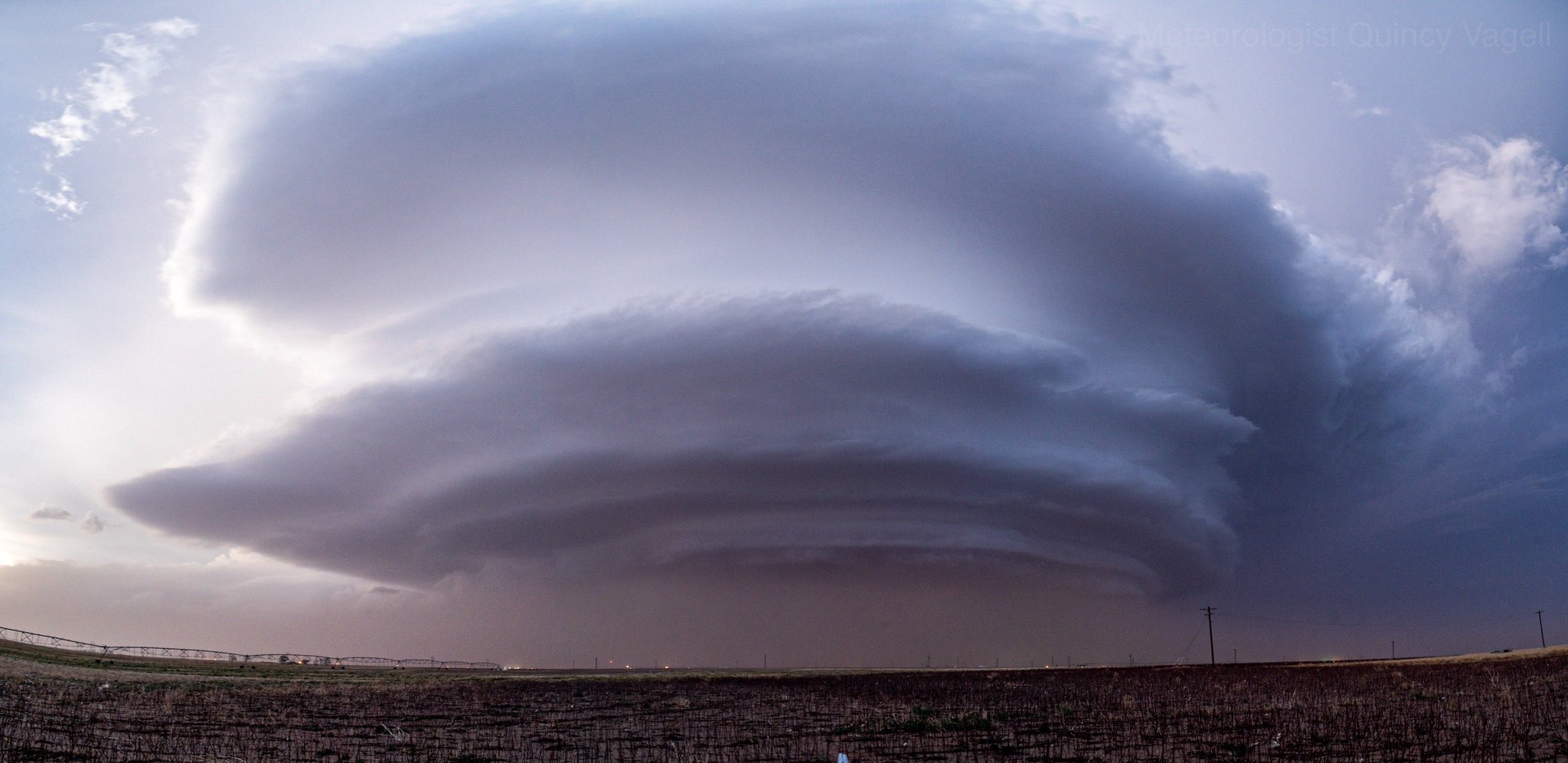 Supercell (rotating) thunderstorm near Levelland Monday evening (23 May 2022). The picture is courtesy of Quincy Vagell.