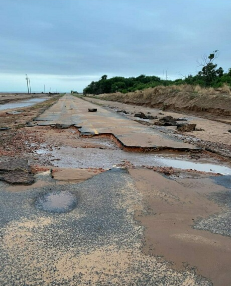 Washed out road in Hall County southwest of Memphis (FM 2472) Wednesday morning (1 June 2022). The image is courtesy of Childress TXDOT.