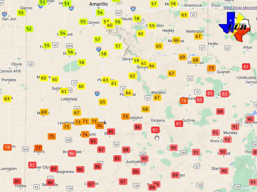 Temperatures observed at 3 pm on Wednesday afternoon (1 June 2022). The data are courtesy of the West Texas Mesonet.