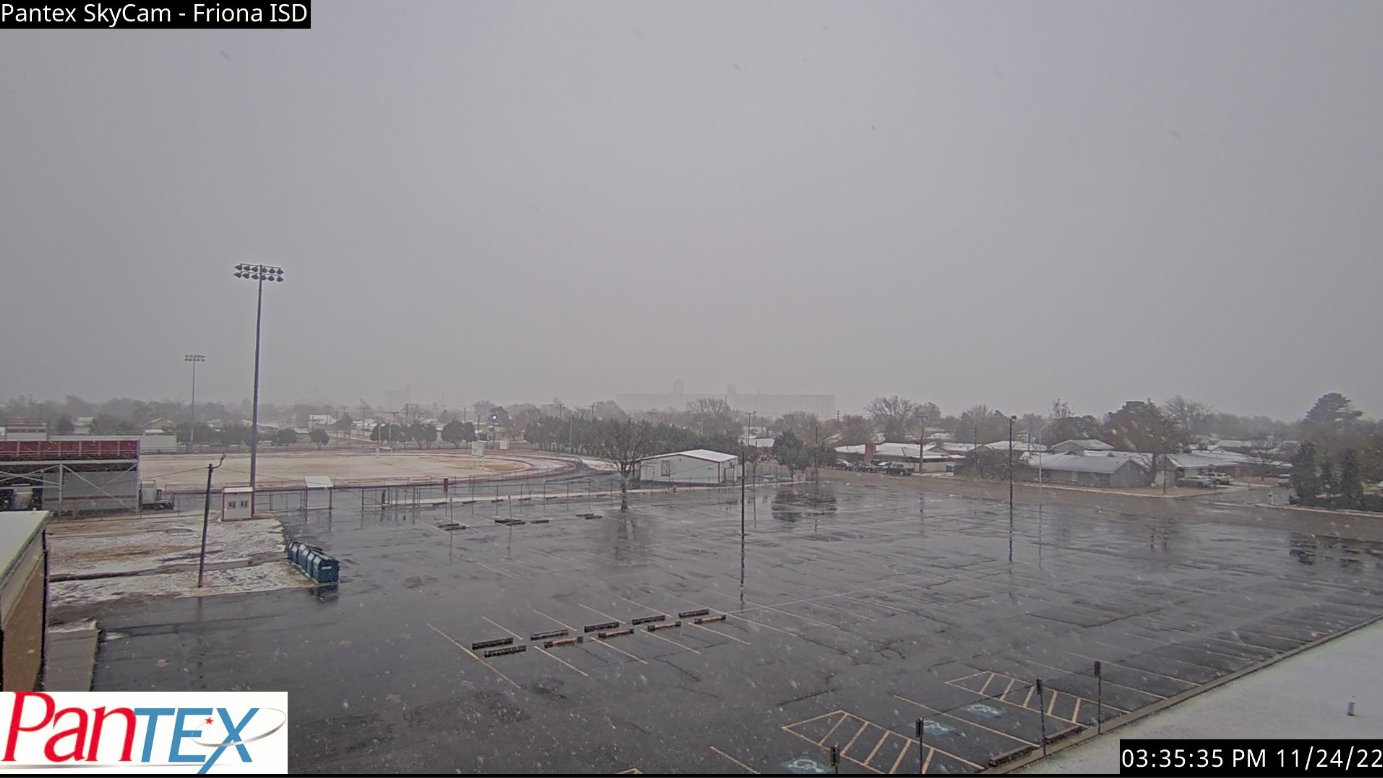 Snow falling in Friona Thursday afternoon (24 November 2022). The image is courtesy of Pantex.