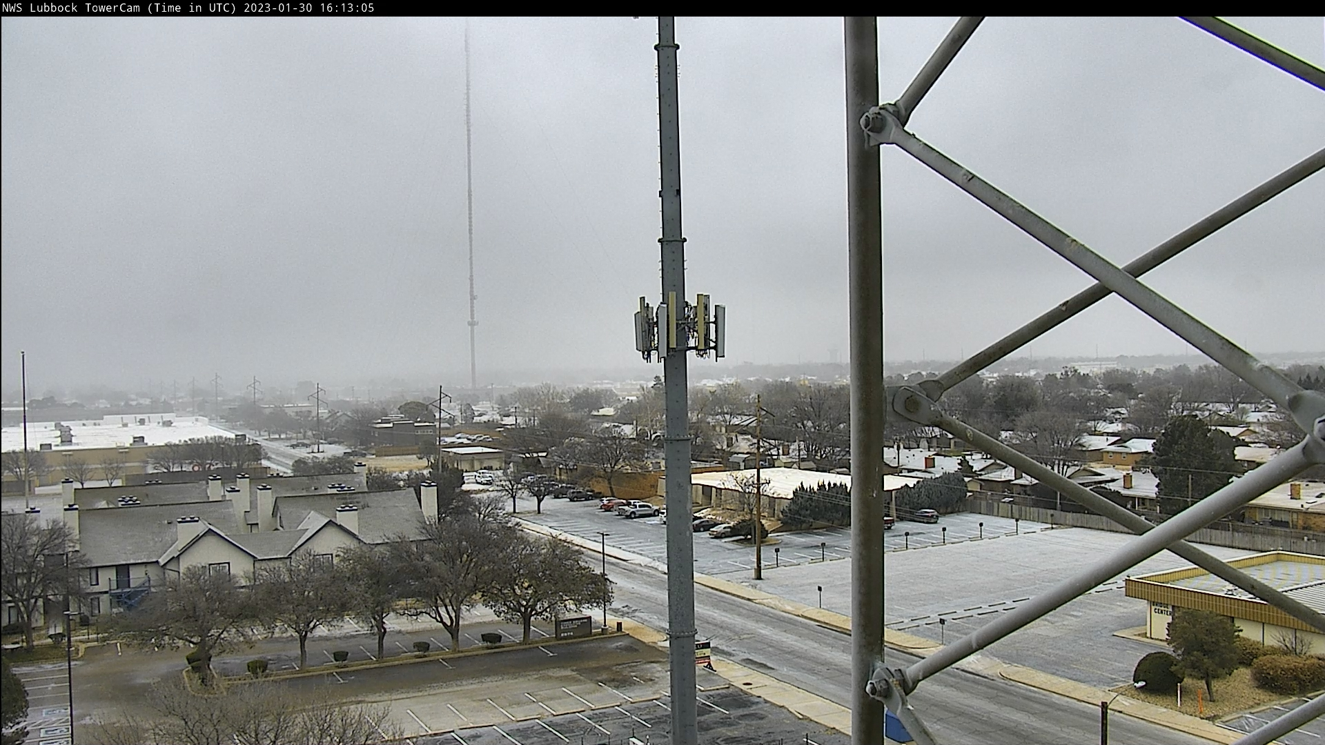 The wintry scene from NWS Lubbock Monday morning (30 January 2023).