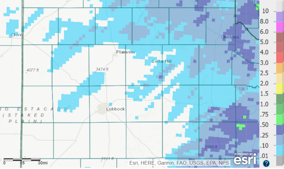 24-hour radar-estimated and bias-correct rainfall ending at 6 am on Thursday (27 February).