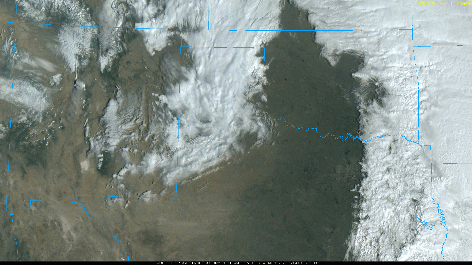 "RGB-True Color" satellite loop valid from 9:41 am to 1:21 pm on Tuesday (4 March 2025).