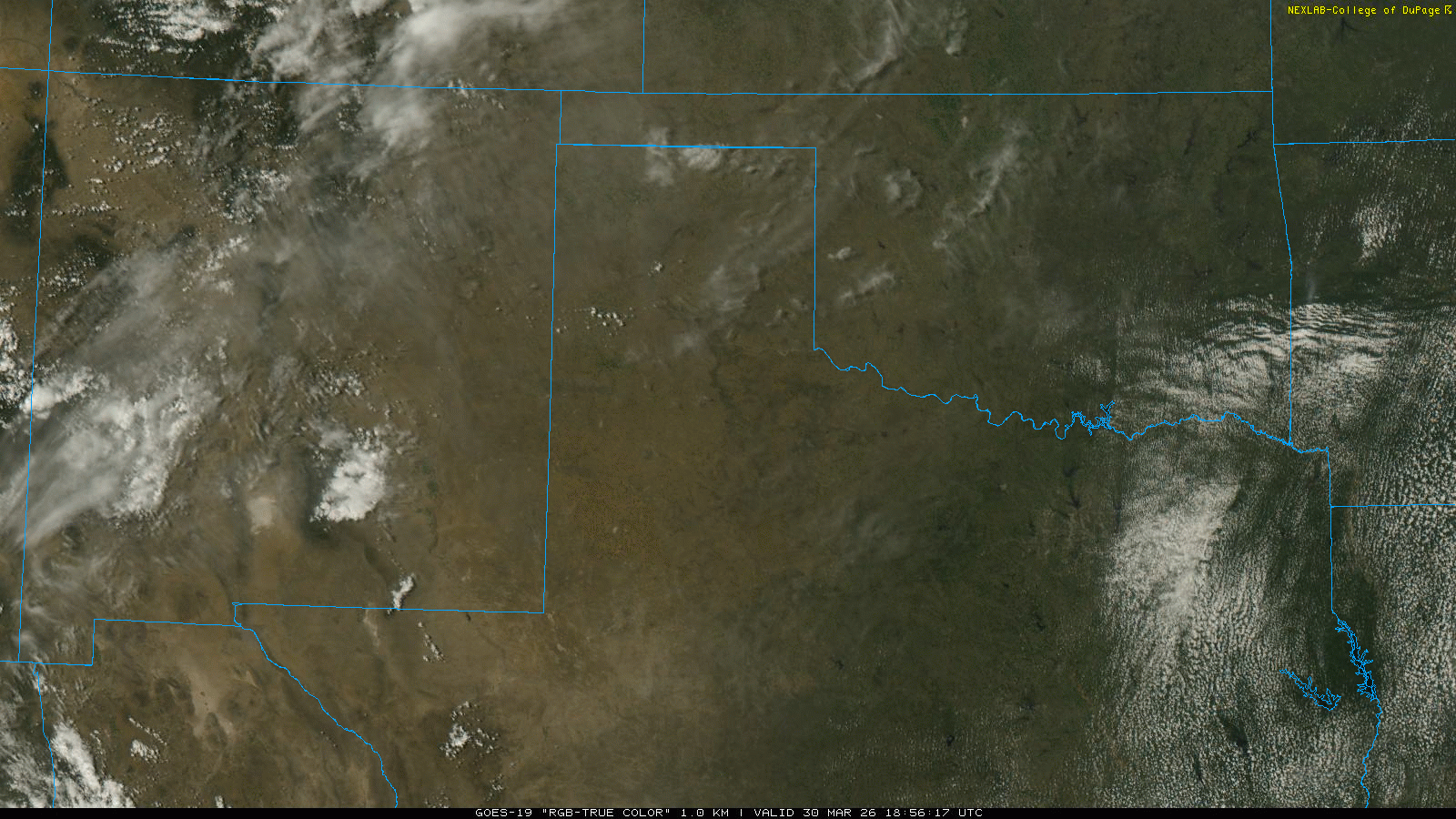 "RGB-True Color" satellite loop valid from 1:51 pm to 8:11 pm on Monday (31 March 2026).