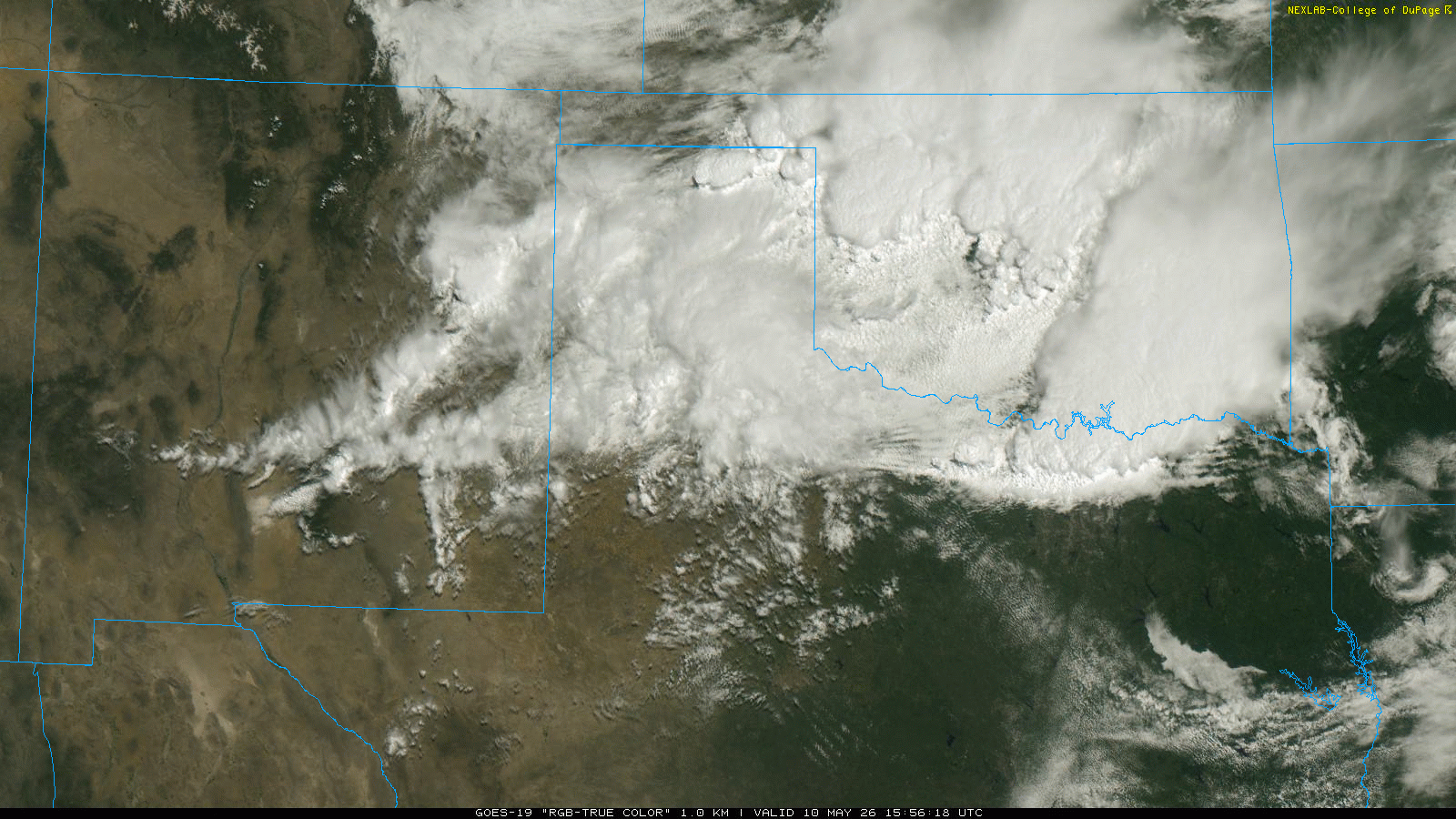 RGB-True Color satellite animation valid from 10:56 am to 5:06 pm on Sunday (10 May 2026). 