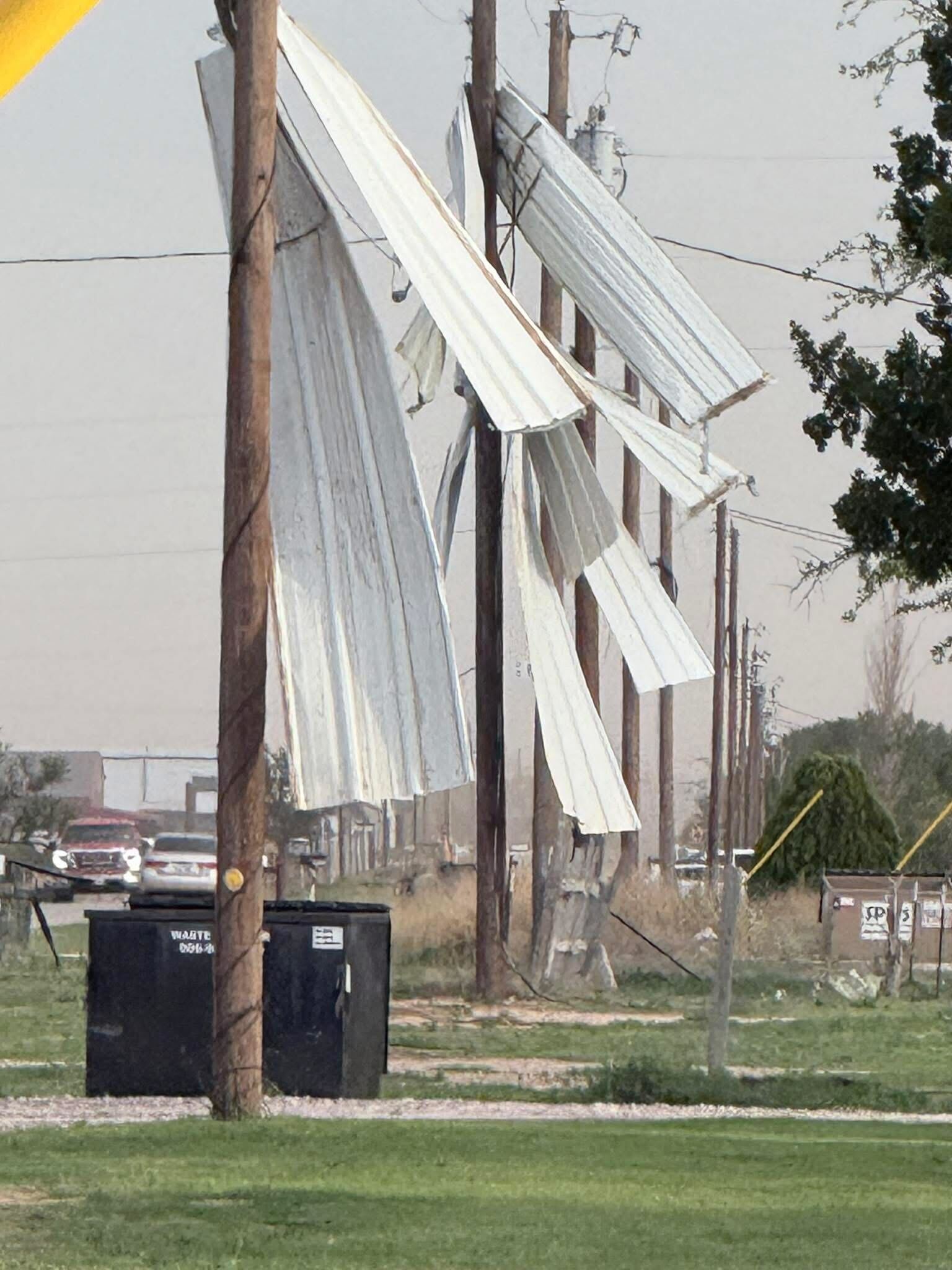 Wind damage that occurred in western Lubbock County, along West 34th Street and County Road 1200. The image is courtesy of Jacob Riley.