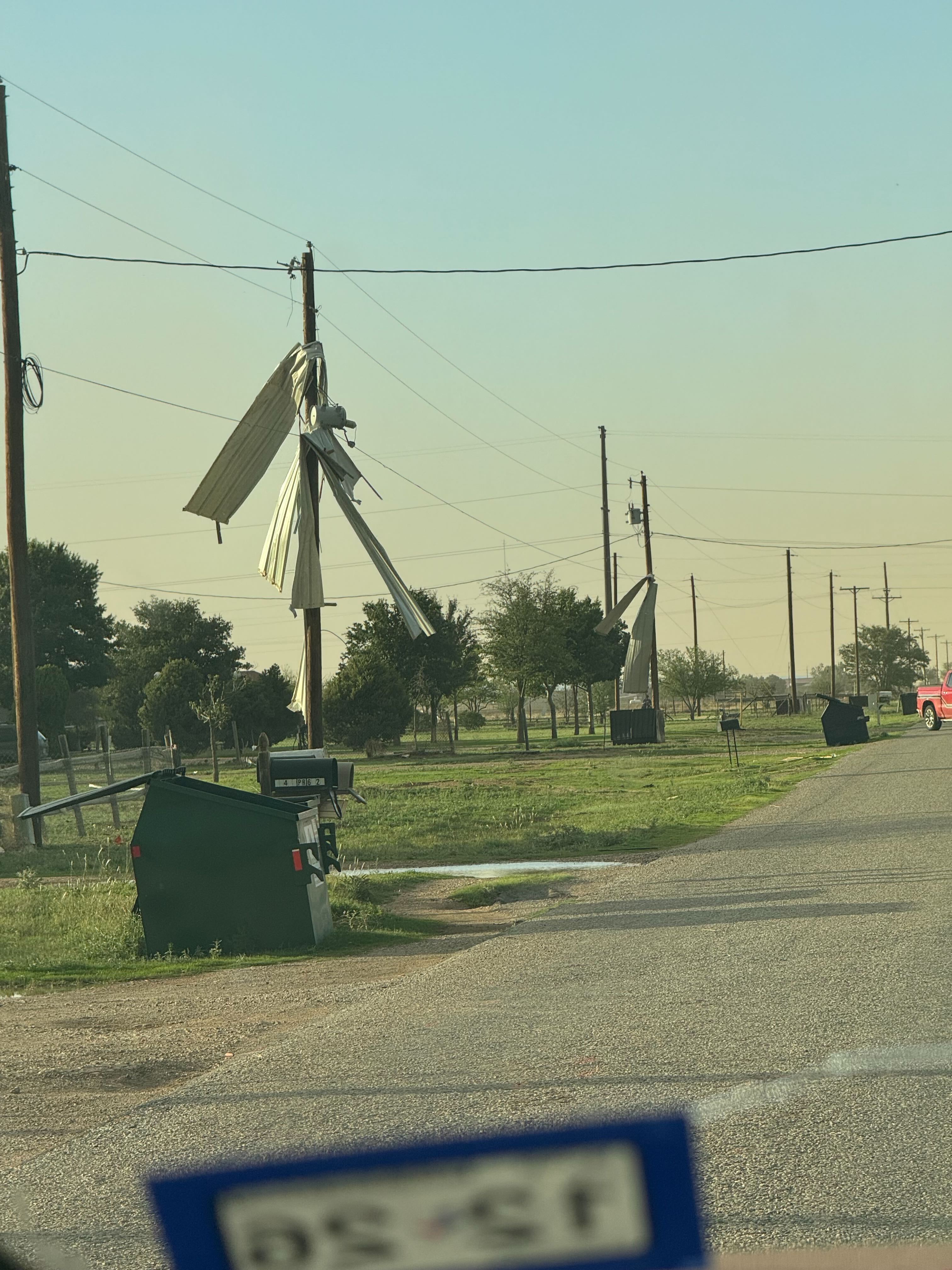 Wind damage that occurred in western Lubbock County, along West 34th Street and County Road 1200. The image is courtesy of Kevin Henricks.