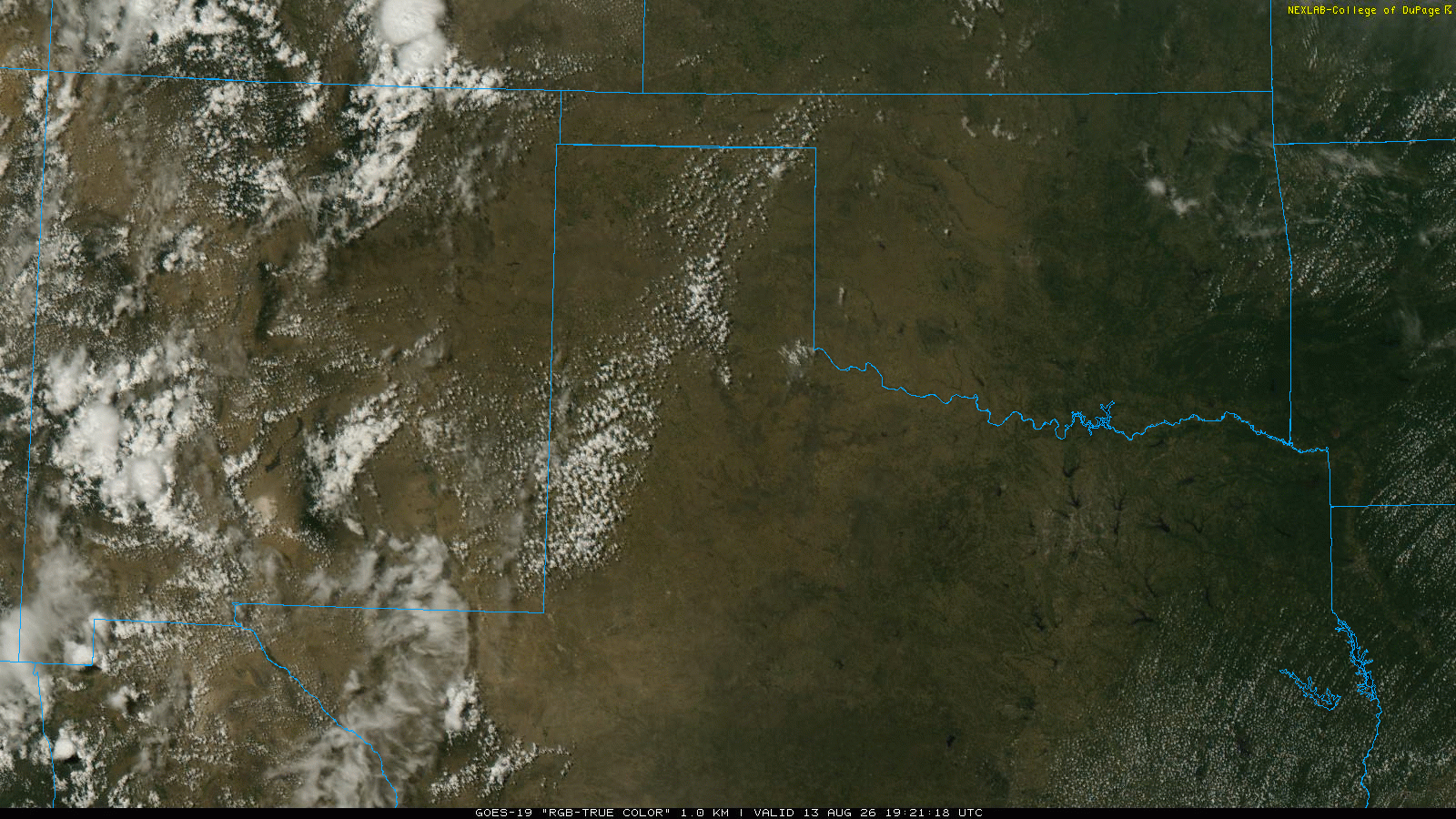 "RGB-True-Color" satellite loop valid from 2:31 pm to 4:31 pm on Thursday (13 August 2026). 