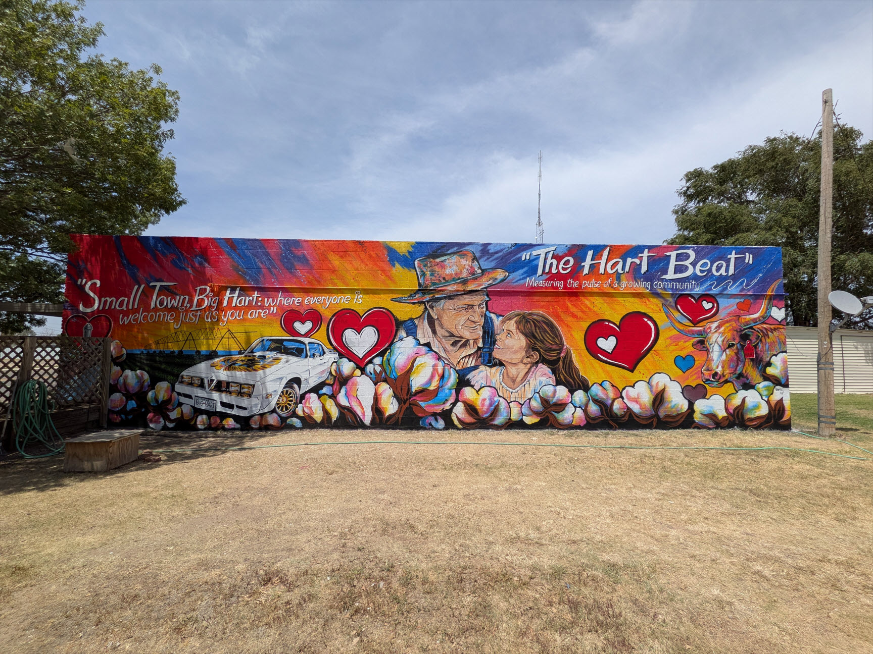 Newly finished mural in downtown Hart, Texas. The mural was commissioned by Neoma Williams, the COOP observer in Hart. The mural was completed by artists Alfonso and Angel Garcia.